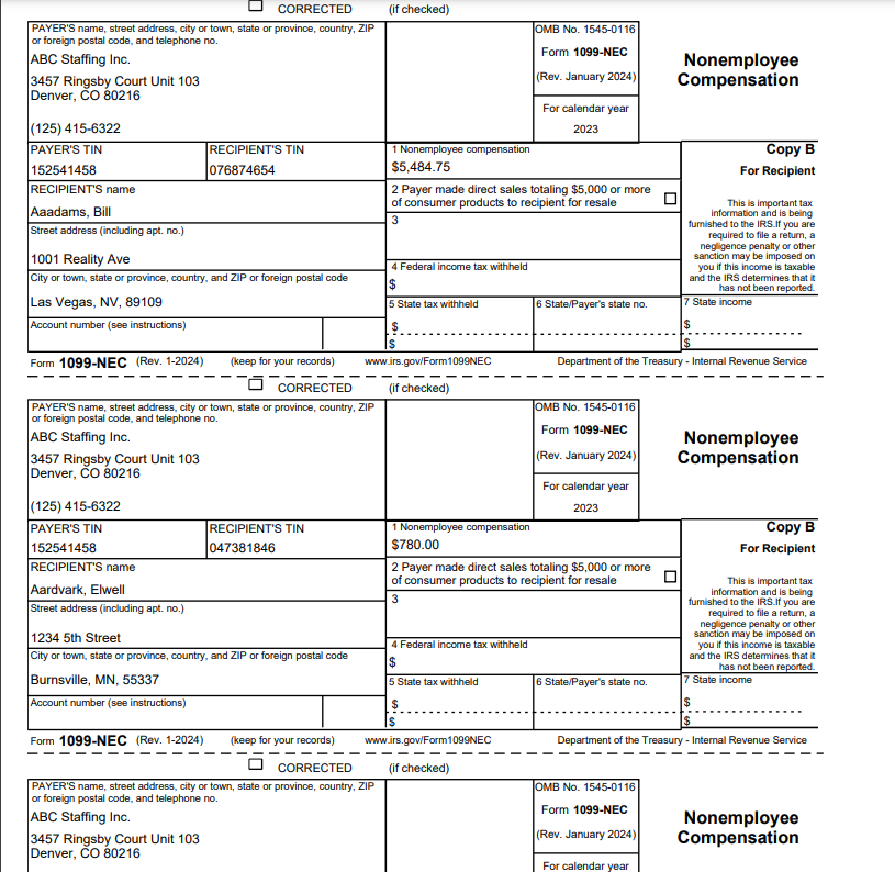Standard Report - 1099 Nec Report – Avionte Classic