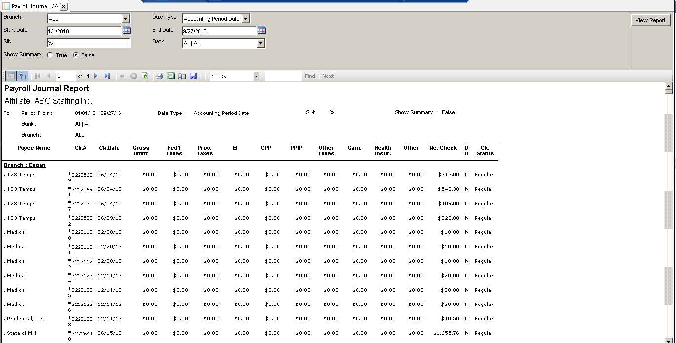 Standard Report - Payroll Journal_CA – Avionte Classic