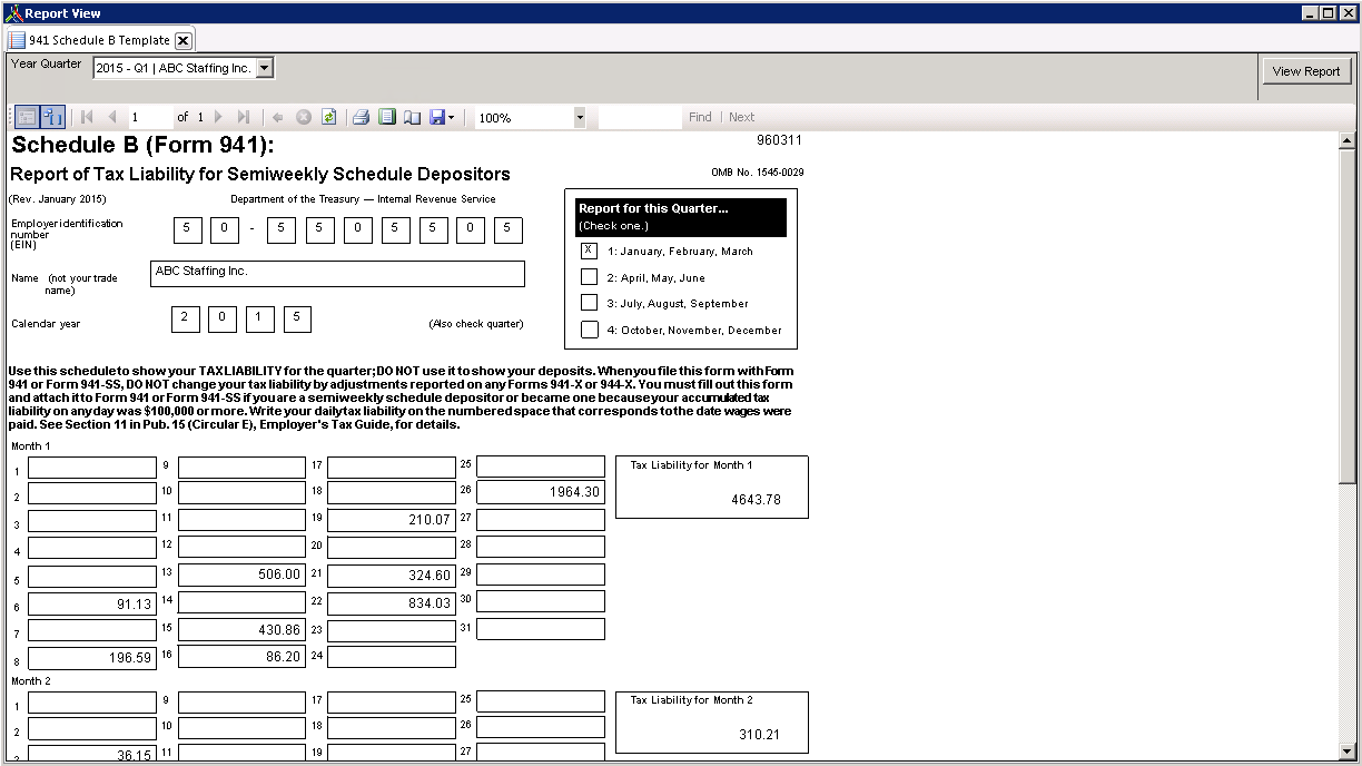 Standard Report 941 Schedule B Template Avionte Classic