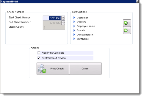 Payment Print window