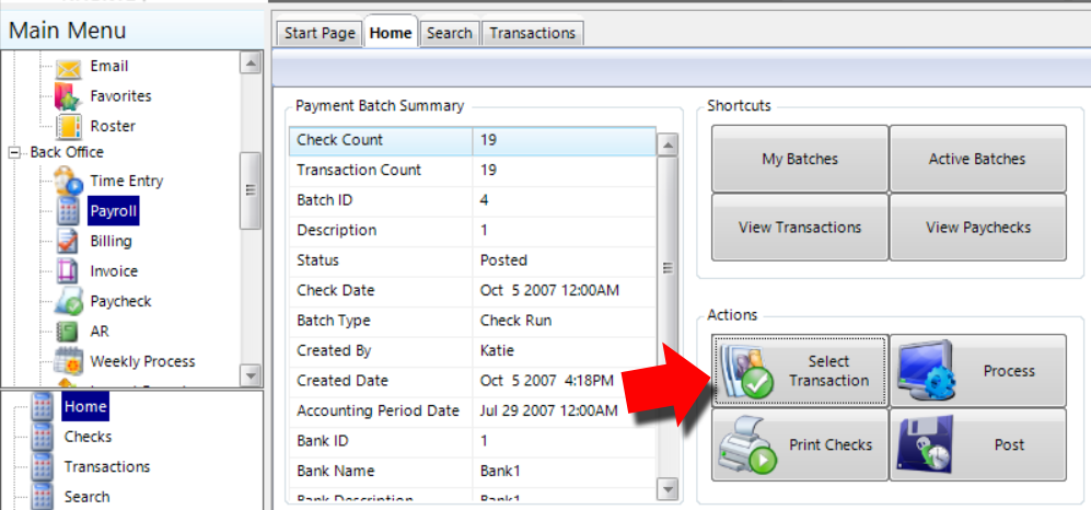 Select Transaction button