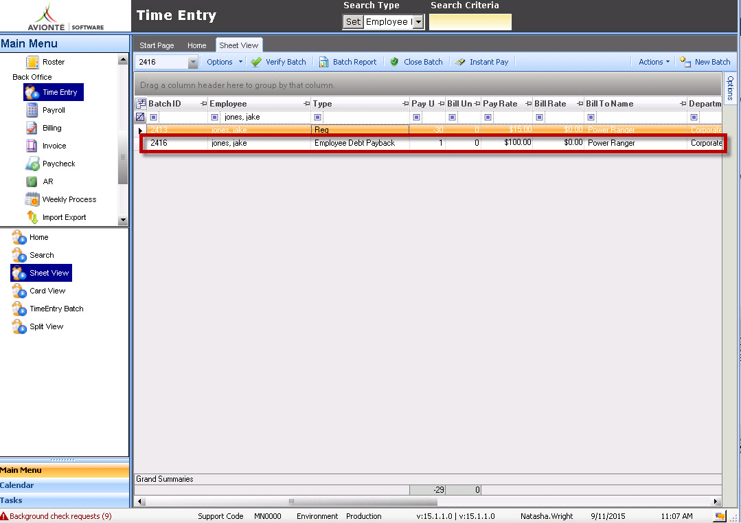 Inserted Tranasction Type in  Time Entry