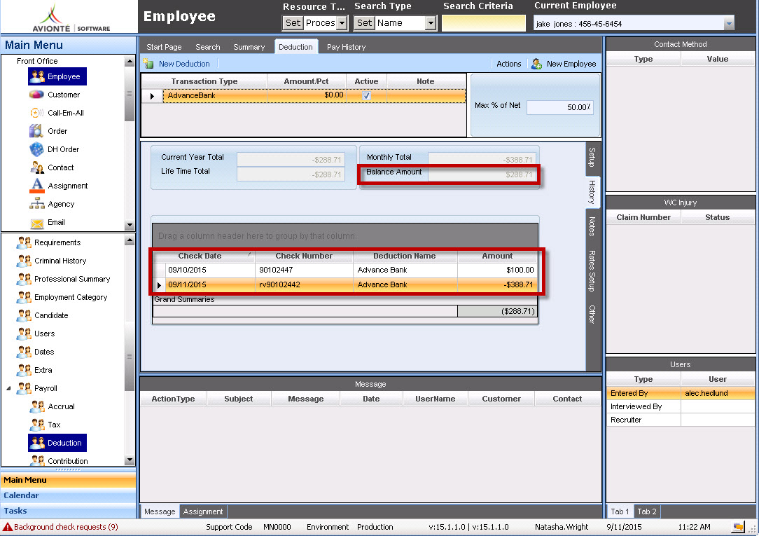 Employee Advance Bank Deduction History