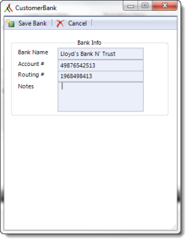 CustomerBank screen