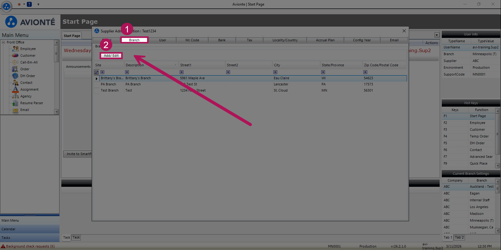 Add/Edit branch selection