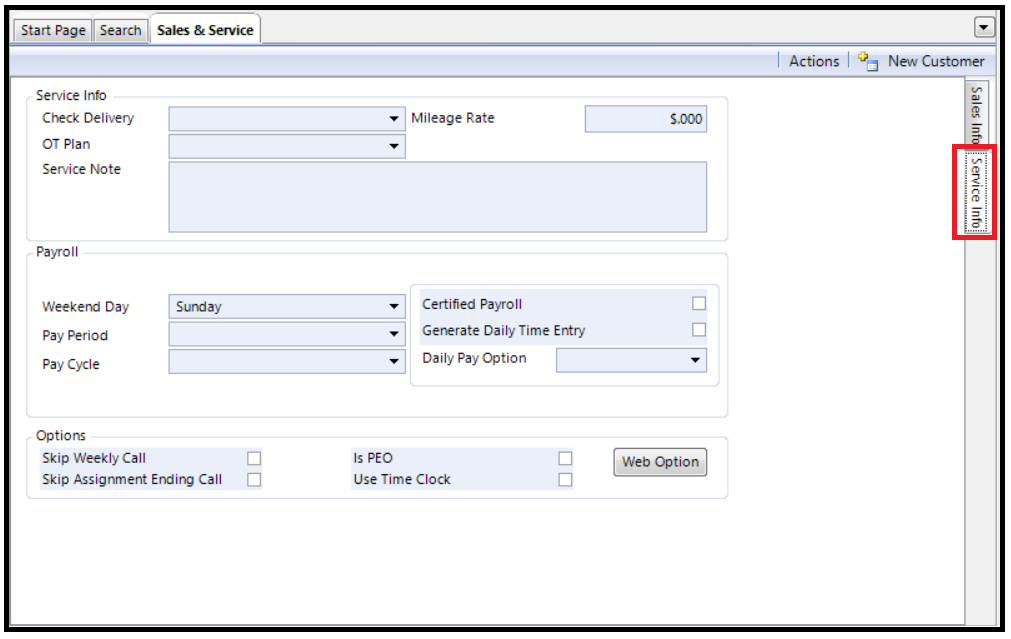 Service Info tab