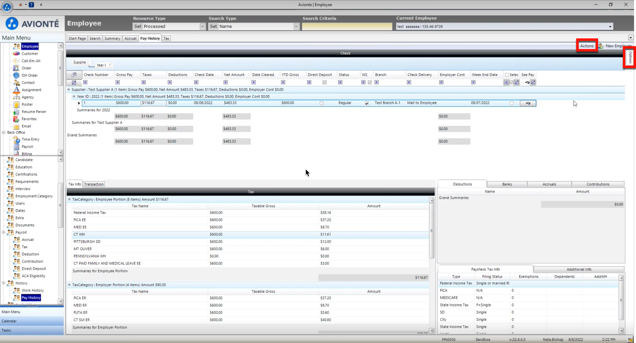 Employee Pay History tab
