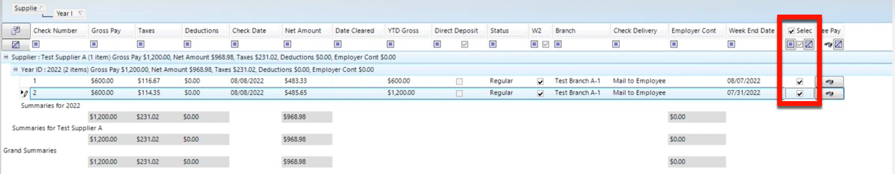 Check history list with select checkboxes